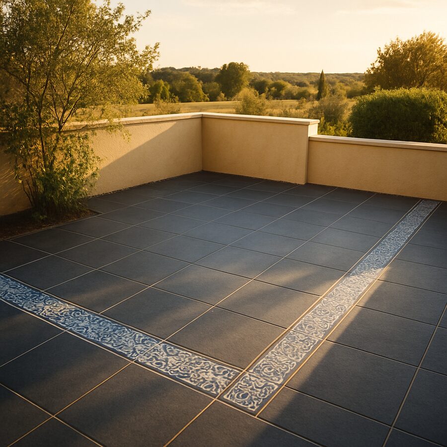 Terrasse extérieure carrelée en grès cérame